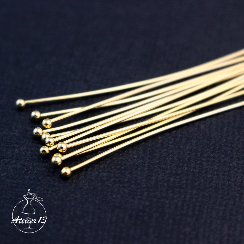 Pins with ball, 50 mm, gold, 20 pcs