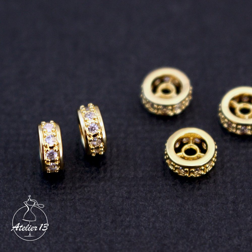 Spacer with cubic zirkonia, 6*2,6 mm, gold, 1 pc