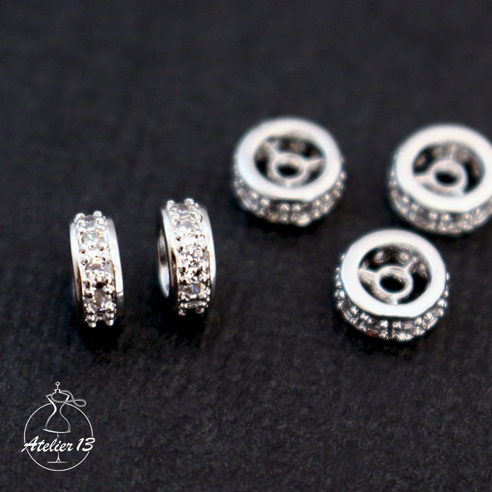 Spacer with cubic zirkonia, 6*2,6 mm, rhodium, 1 pc