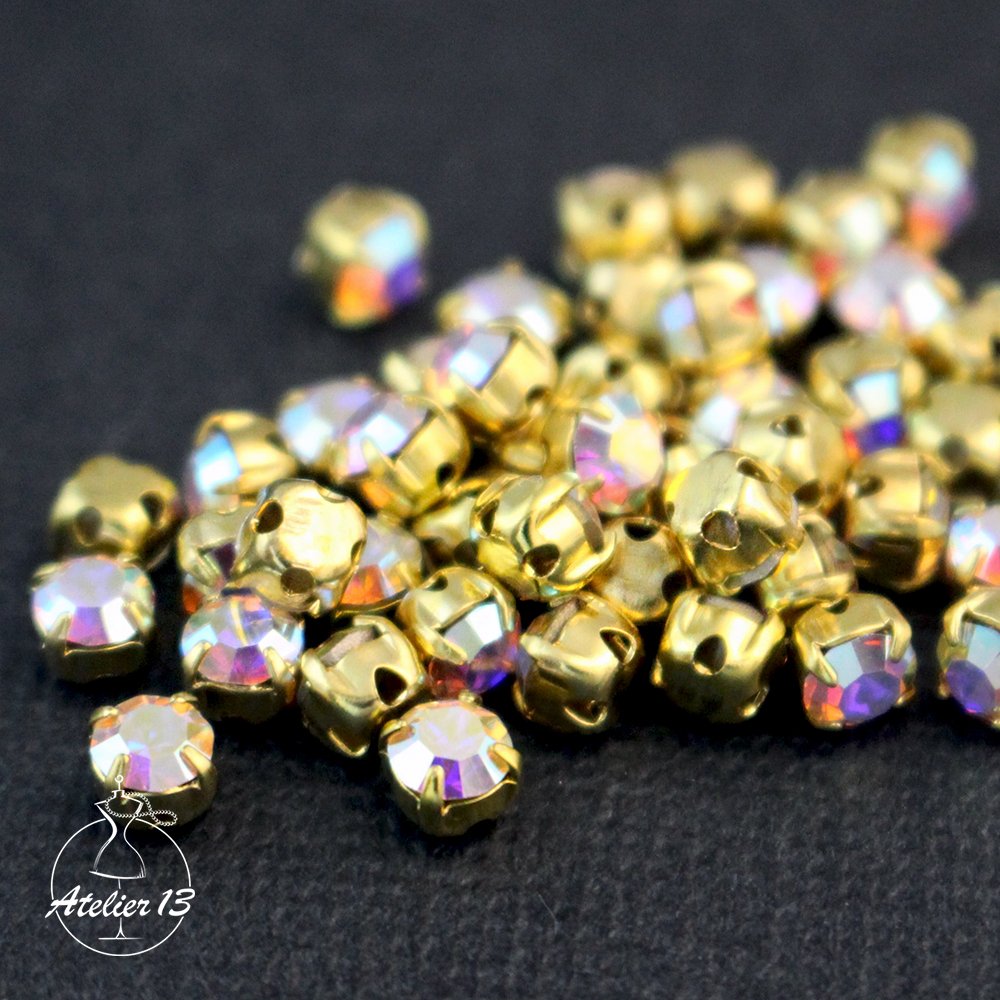 Chatons ss16 (4 mm) in setting, Crystal AB/Gold, 20 pcs