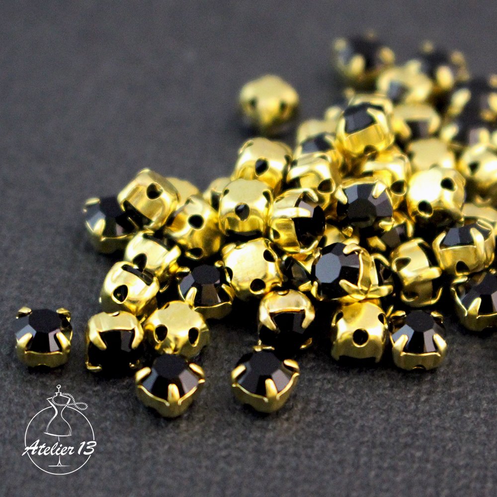 Chatons ss16 (4 mm) in setting, Jet/Gold, 20 pcs