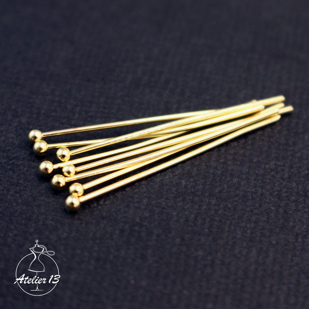 Pins with ball, 30 mm, gold, 20 pcs