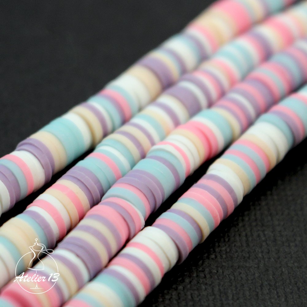 Rubber beads "Discs", 6 mm, Lavender mix, thread