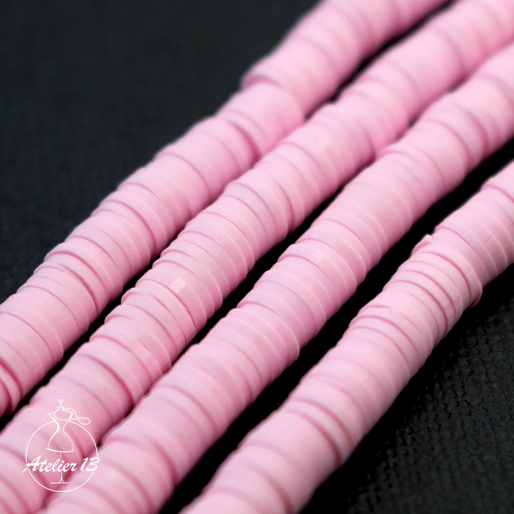 Rubber beads "Discs", 6 mm, Rose, thread