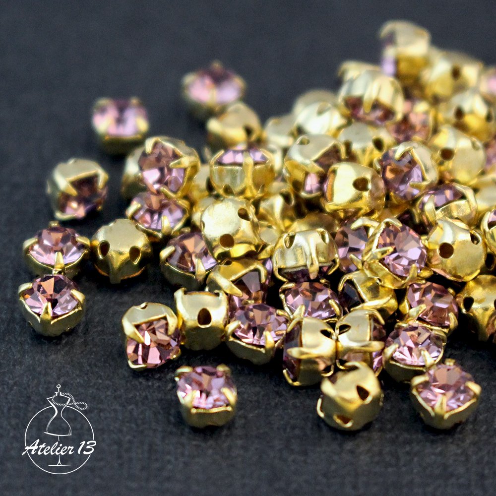 Chatons ss16 (4 mm) in setting, Light Amethyst/Gold, 20 pcs
