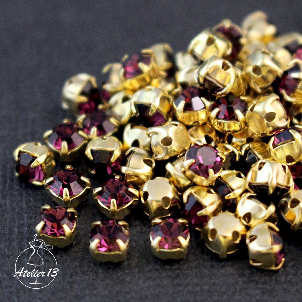 Chatons ss16 (4 mm) in setting, Amethyst/Gold, 20 pcs