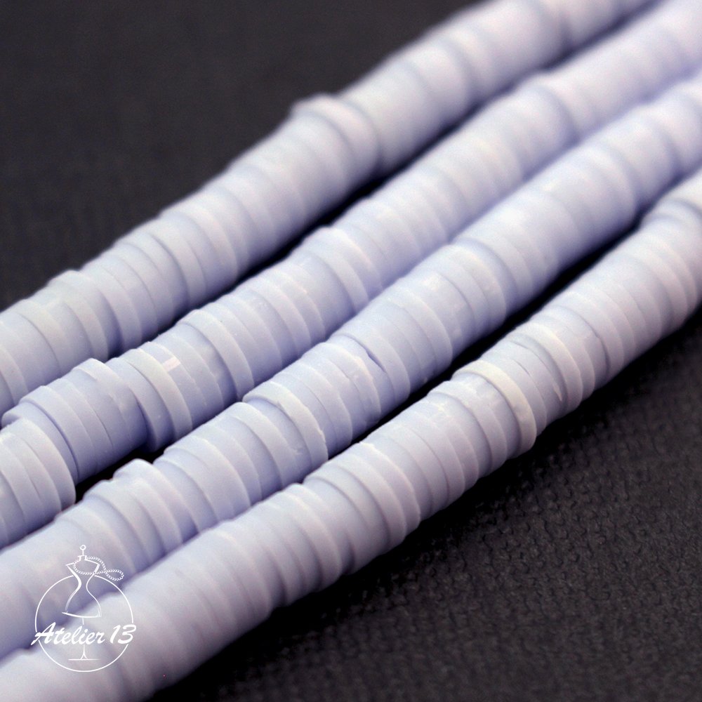 Rubber beads "Discs", 6 mm, Light Blue, thread