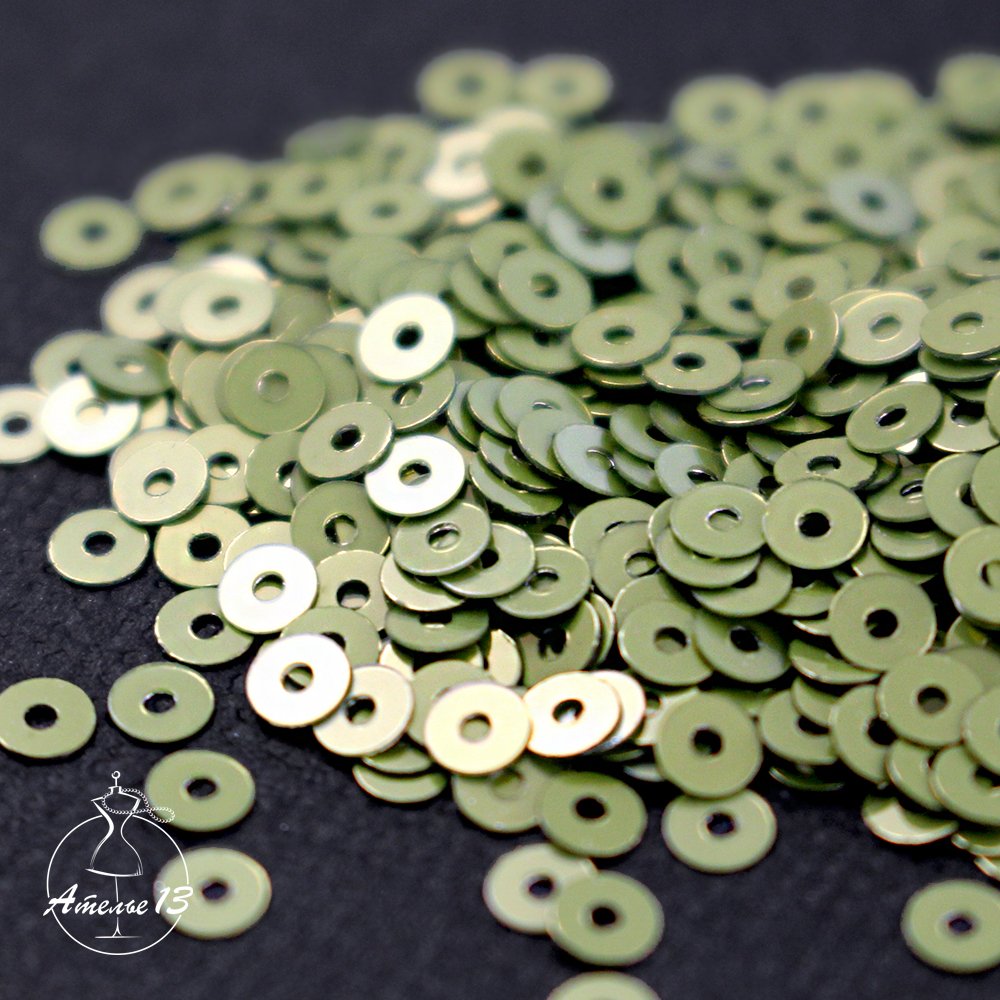 Paillettes 3mm flat #7039, Metal Verde oliva, 3 gr
