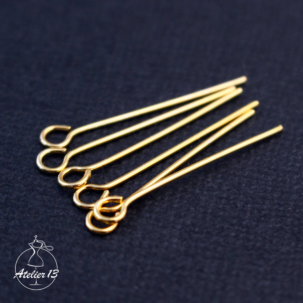 Pins with a loop, 25 mm, gold, 20 pcs