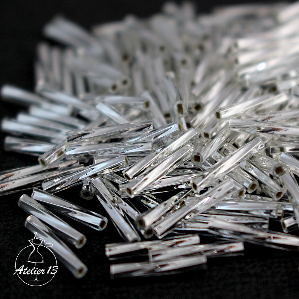 MIYUKI Стеклярус витой, 12*2 мм, #0001 Silver Lined Crystal, 10 гр