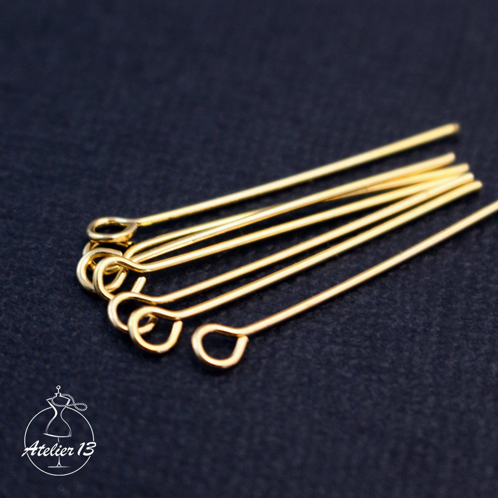 Pins with a loop, 30 mm, gold, 20 pcs