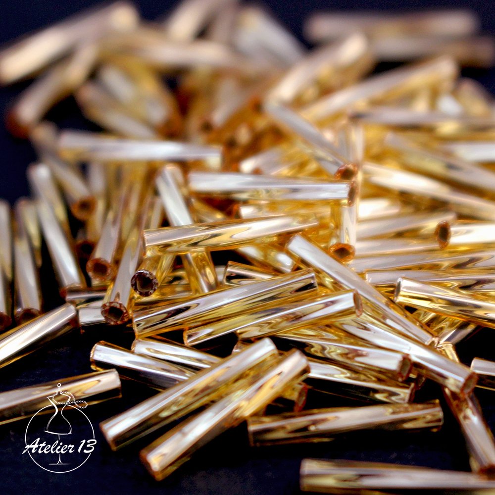 MIYUKI Стеклярус витой, 12*2 мм, #0003 Gold Lined Crystal, 10 гр