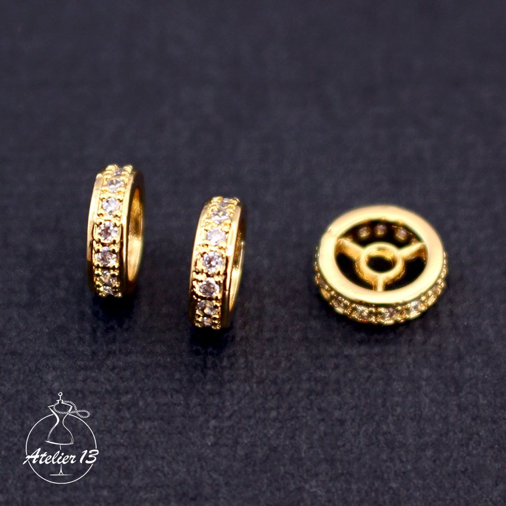 Spacer with cubic zirkonia, 8,5*2,8 mm, gold, 1 pc
